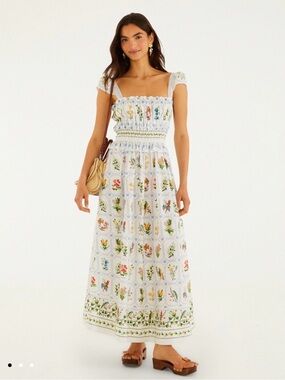Farm Rio Off-White Tropical Porcelain Maxi Dress, size L, NWT